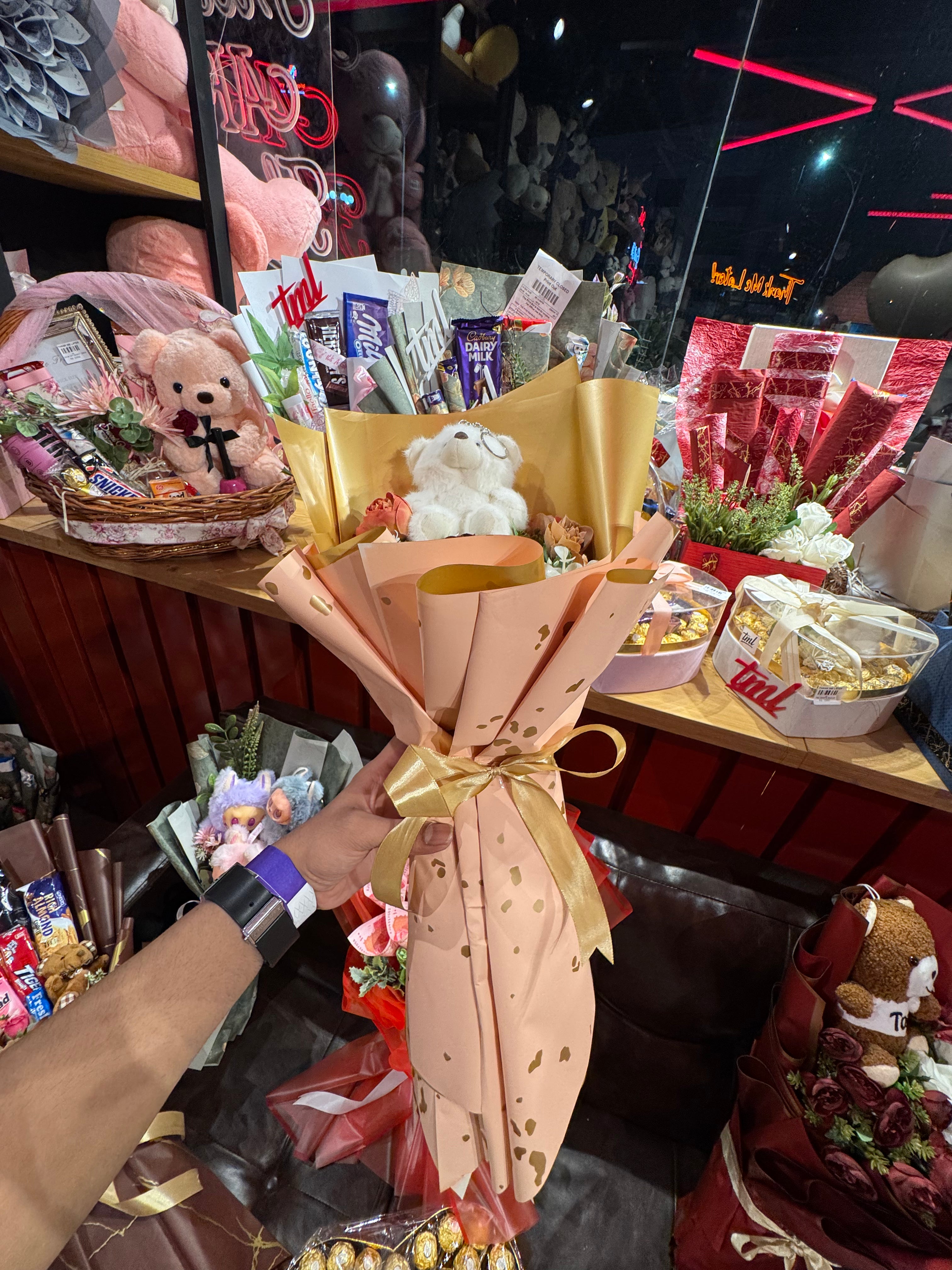 Flowers with Teddy Bouquet