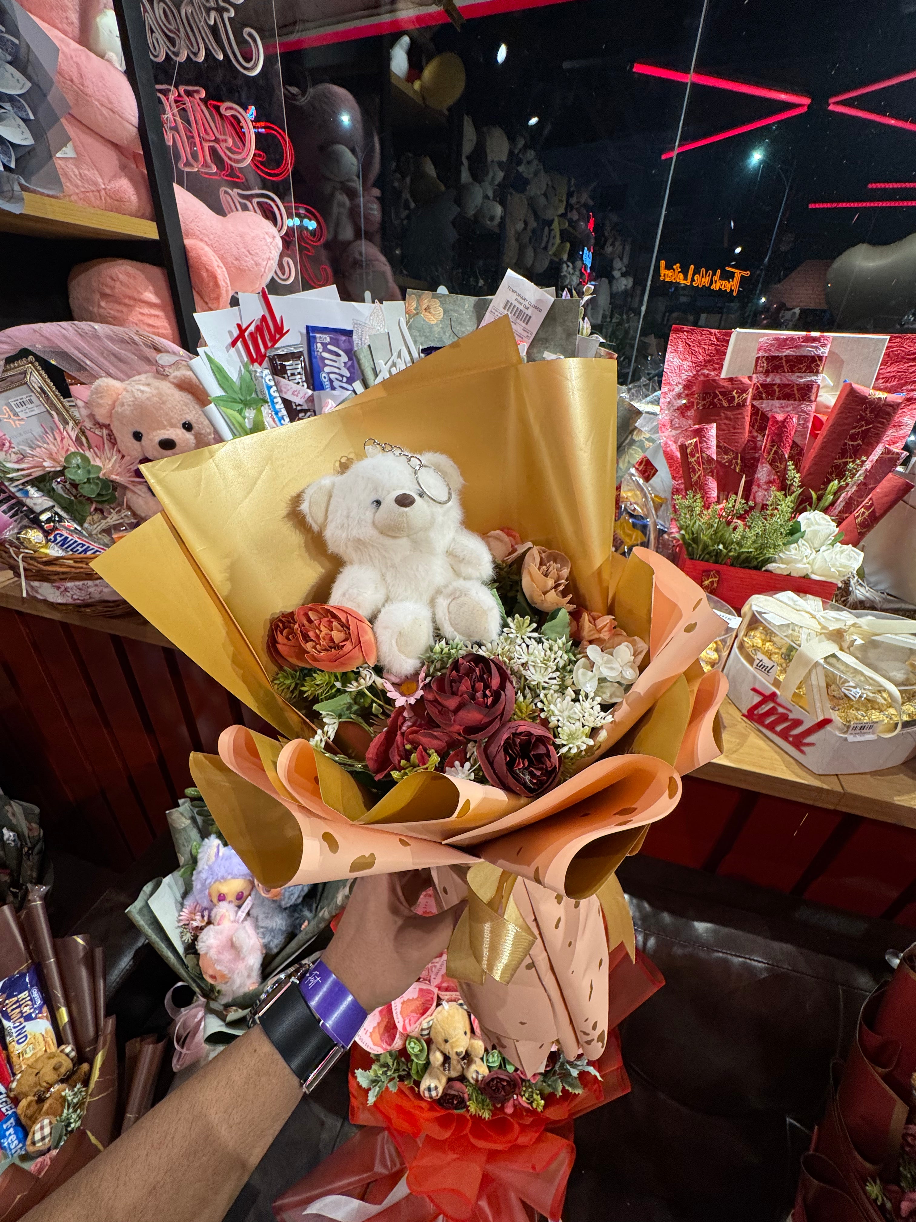 Flowers with Teddy Bouquet
