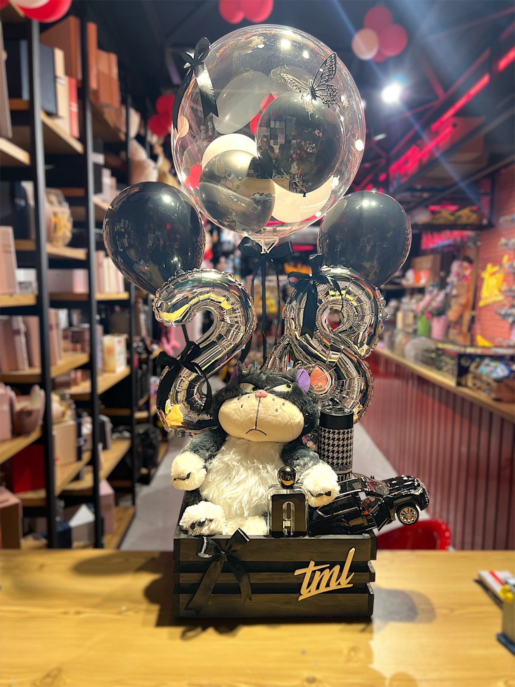 Gift Basket with Angry Teddy & Balloons