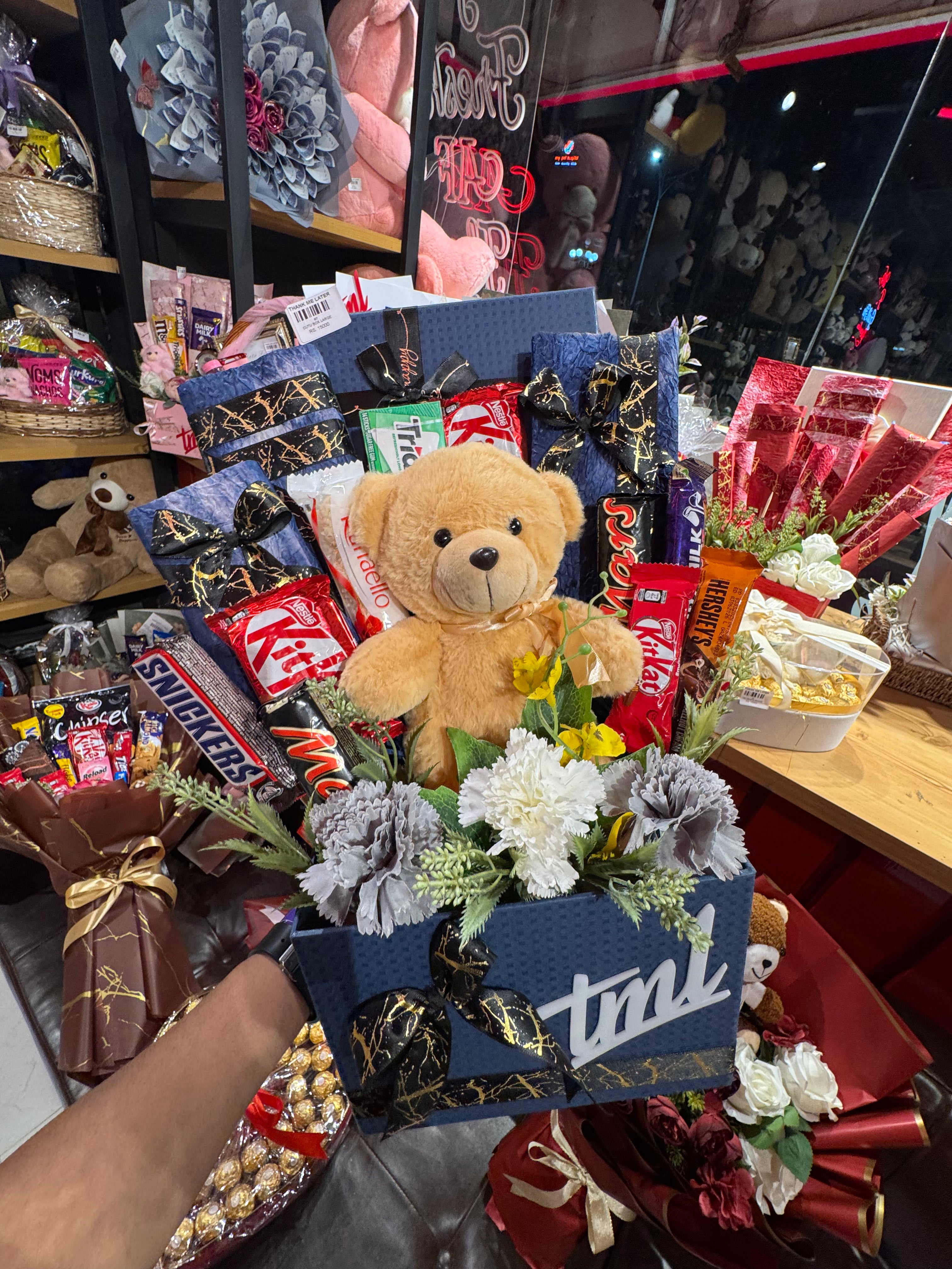 Unique Gift Basket with Teddy & Chocolates