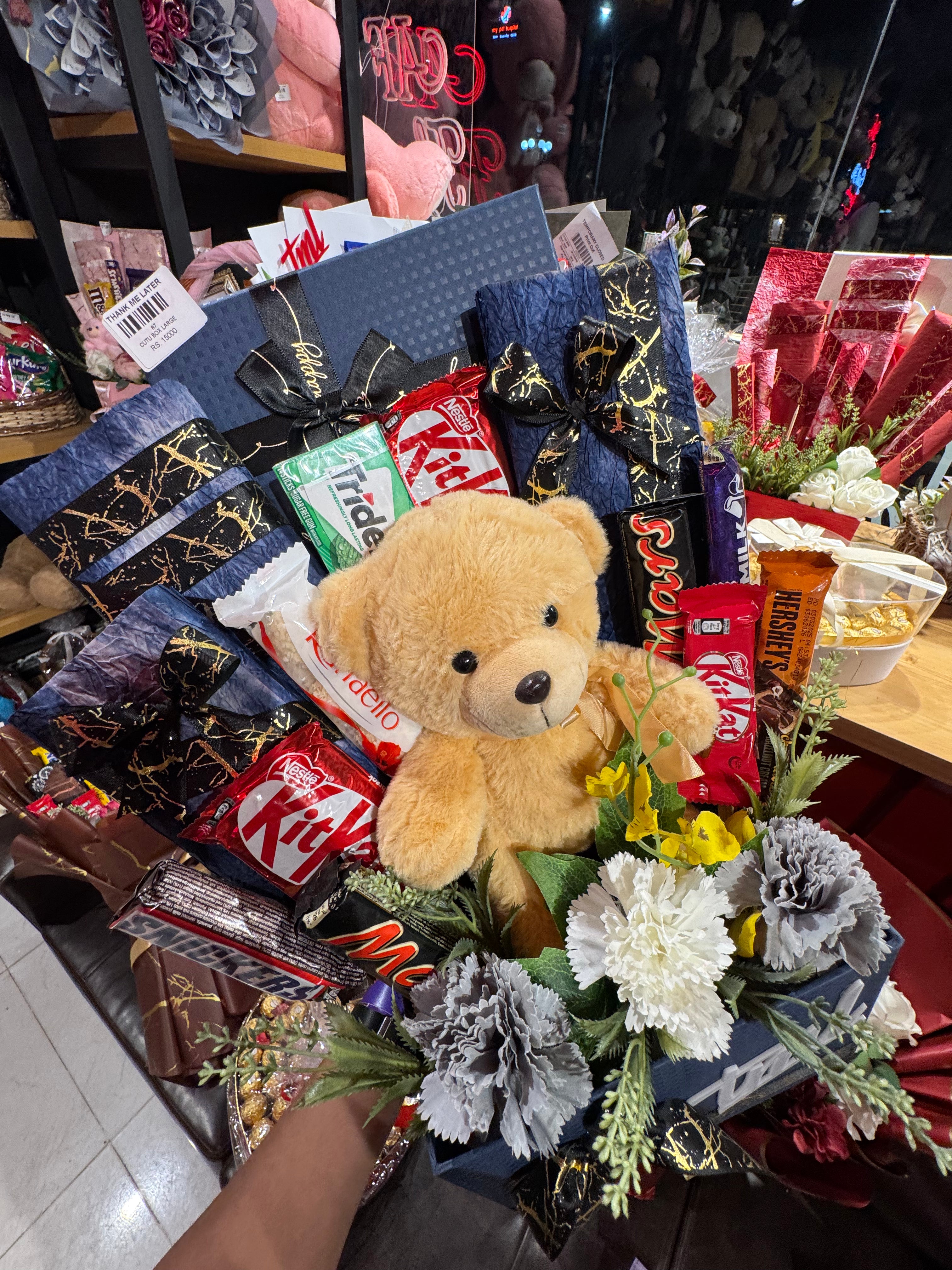 Unique Gift Basket with Teddy & Chocolates