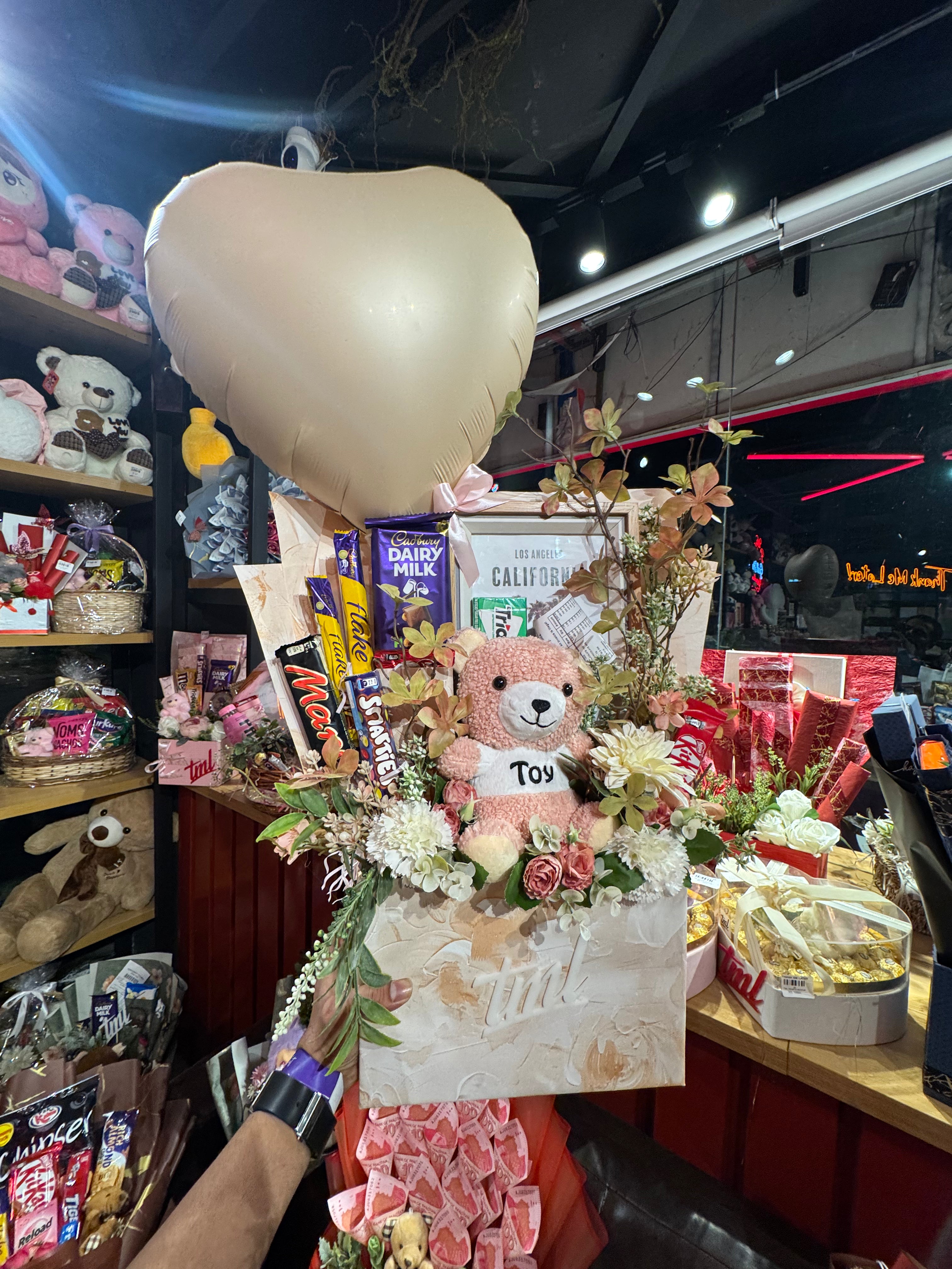 Unique Gift Basket with Teddy & Flowers